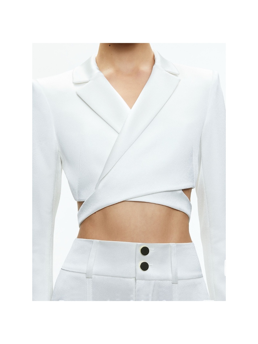 Alice + Olivia Leone Off White Cropped Wrap Belted Buckle Blazer - Picture 15 of 16